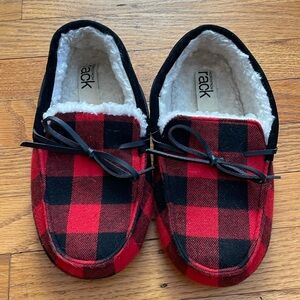 Faux shearling flannel slippers. Barely worn, in very good condition.